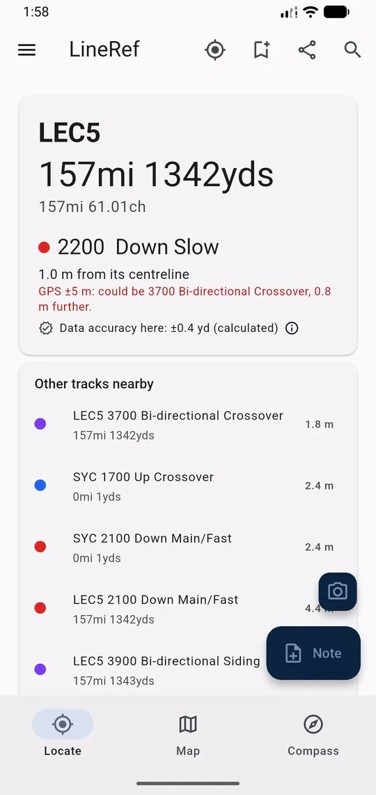 LineRef 3 LineRef locate screen showing the current position