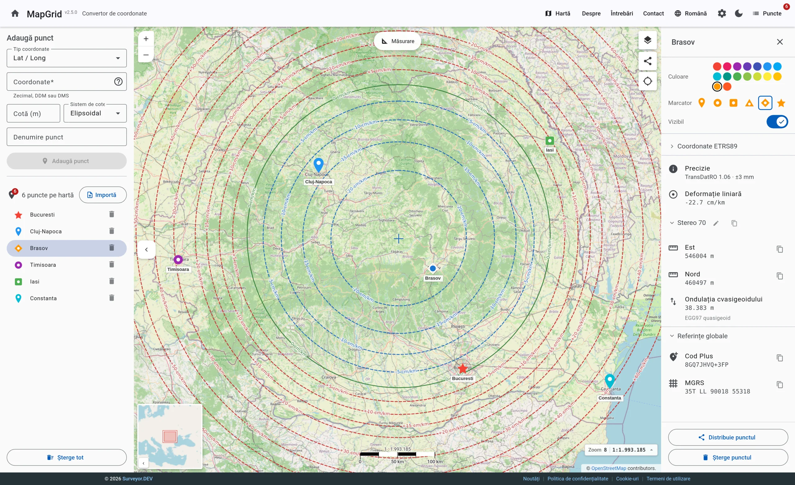 MapGrid converting a point in Romania to Stereo 70